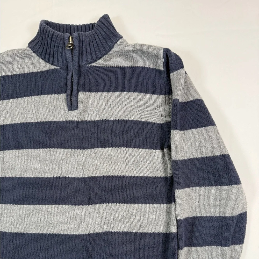 OSHKOSH Boys Quarter Zip Sweater‎ Size 8 Blue Gray Striped Preppy Classic